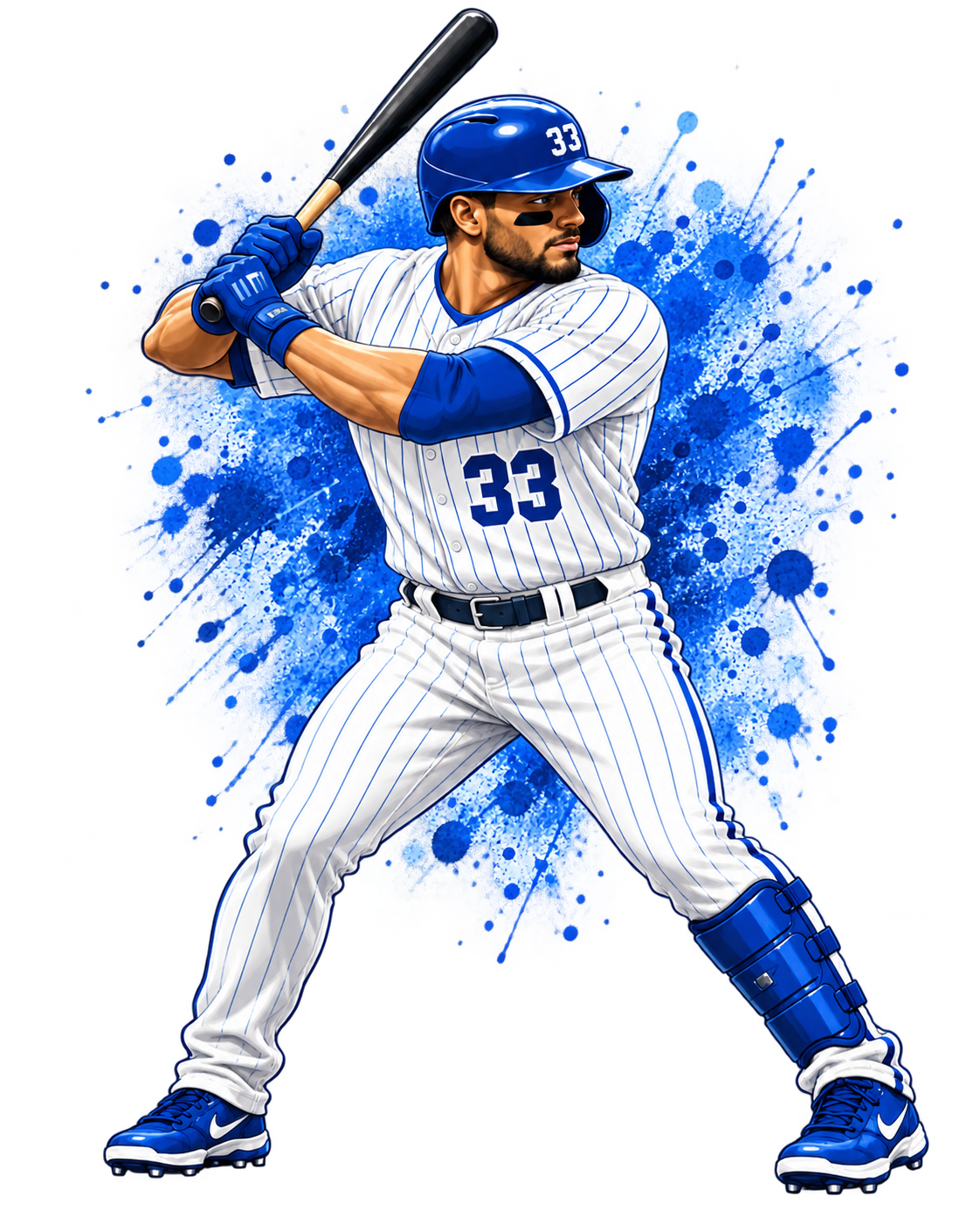 BLUE33 baseball batter in a white pinstriped number 33 jersey